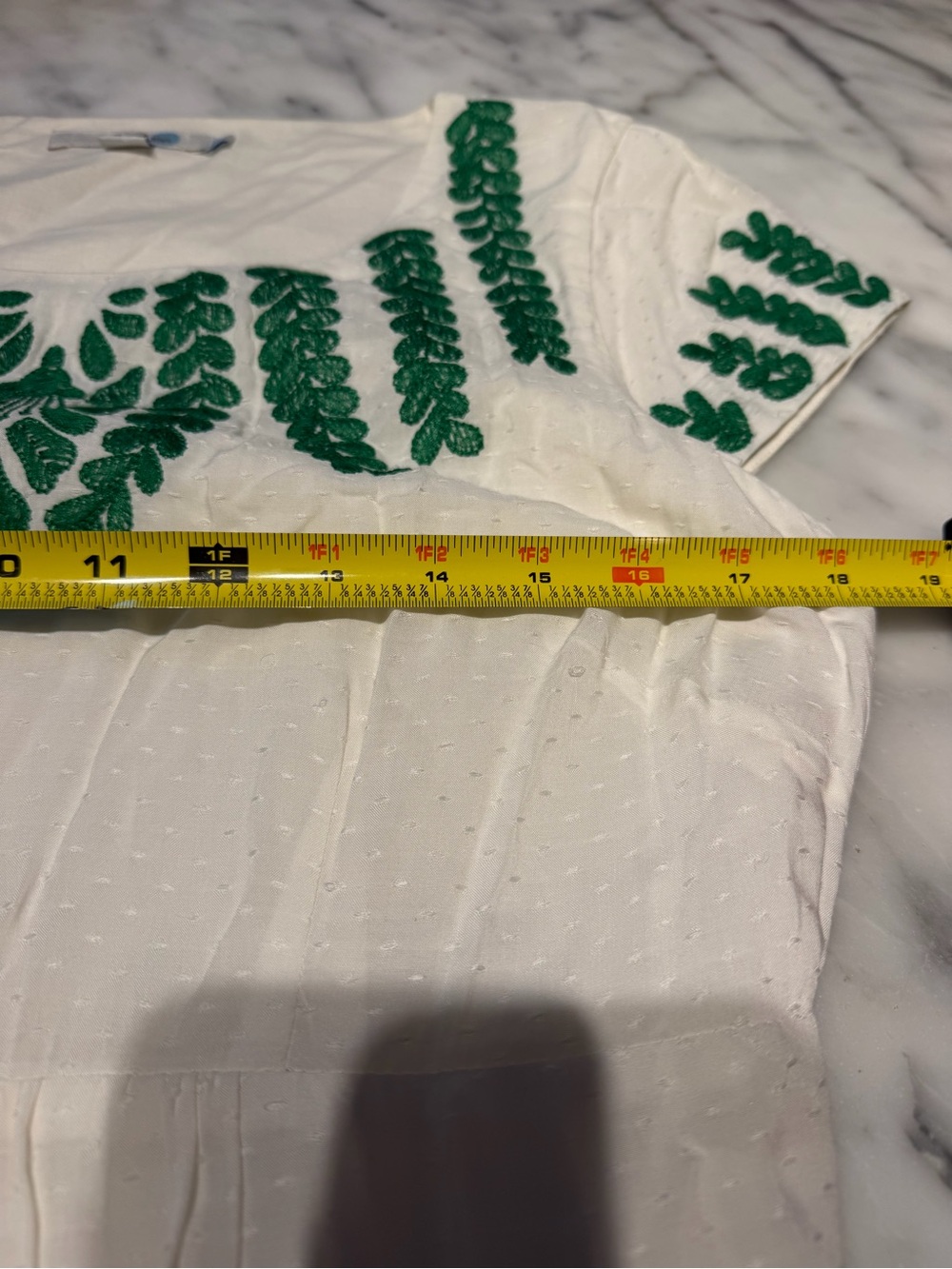 Boden White Short-Sleeve Dress with Green Embroidered Accents - Picture 4 of 4